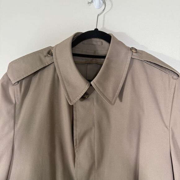 London Fog Vintage Men’s Taupe Hidden Button Down Trench Coat Size 42 Long - Picture 3 of 9